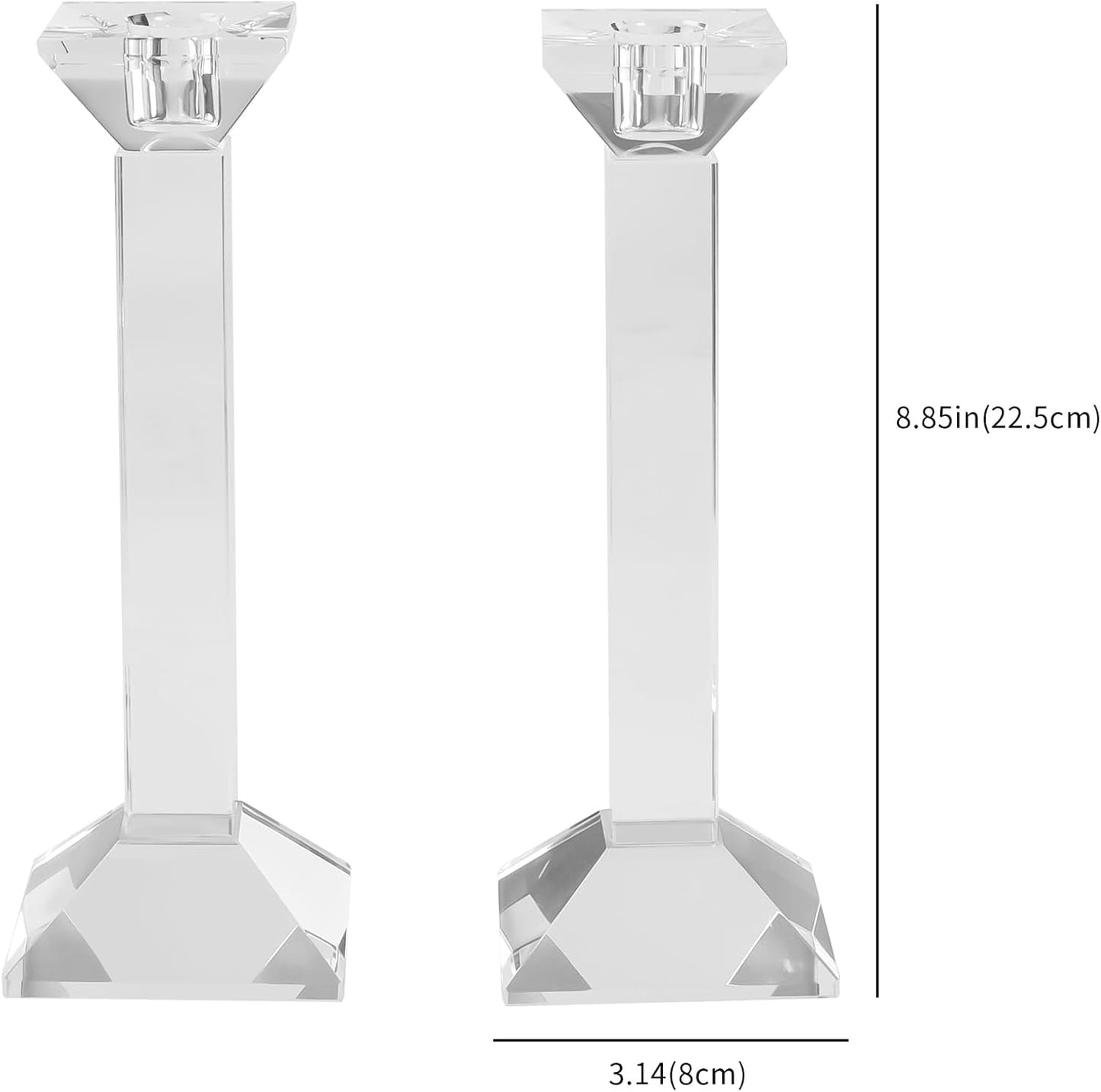 Kitcom 2-Pack Crystal Candlestick of Glass Holders for Home Decor, Crystal Taper Candle Holders Tabletop Centerpieces for Party and Wedding Decoration(8.5inch Tall)