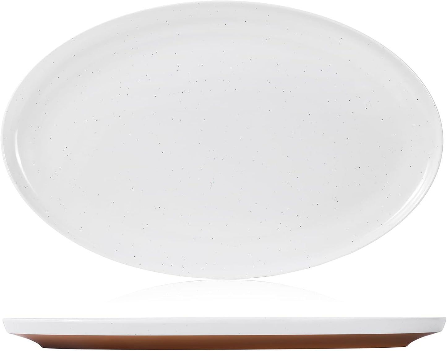 Webbylee ‌16" Melamine Oval Platter Set of 2 - Lightweight Durable Serving Tray for Party, Catering & Home | Dishwasher Safe, Fits Turkey/Charcuterie-White & Brown