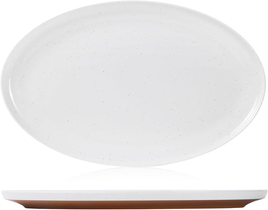 Webbylee ‌16" Melamine Oval Platter Set of 2 - Lightweight Durable Serving Tray for Party, Catering & Home | Dishwasher Safe, Fits Turkey/Charcuterie-White & Brown