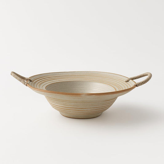 Vintage Distressed Ceramic Serving Bowl with Rope Handles, 7.5 Inch Rustic Decorative Bowl for Fruits and Pasta, Vintage White