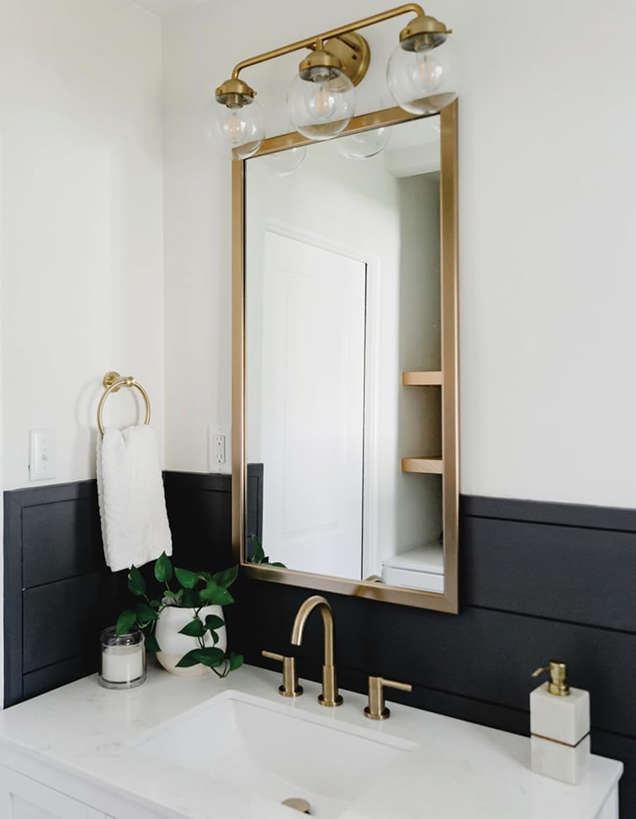 Frame My Mirror Gold Bathroom Mirror for Wall, 30" x 36" Champagne Bronze Bathroom Vanity Mirror, Made in USA, Hangs Horizontally or Vertically, Ellis Design