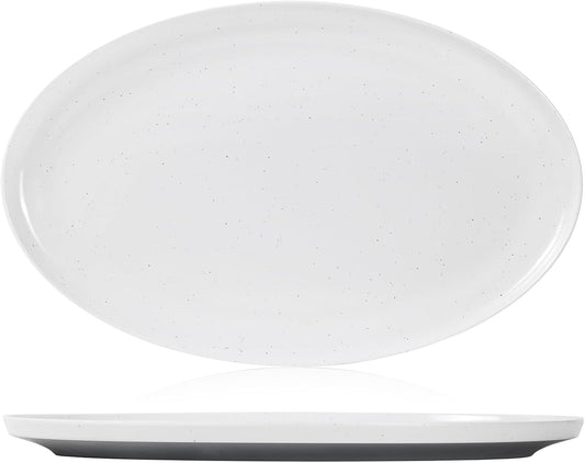 Webbylee ‌16" Melamine Oval Platter Set of 2 - Lightweight Durable Serving Tray for Party, Catering & Home | Dishwasher Safe, Fits Turkey/Charcuterie-White & Grey