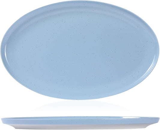 Webbylee ‌16" Melamine Oval Platter Set of 2- Lightweight Durable Serving Tray for Party, Catering & Home | Dishwasher Safe, Fits Turkey/Charcuterie-Blue & Beige