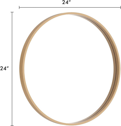 HOMECOOKIN Round Wood Mirror, 24" Round Bathroom Wall Mirror Circle Mirrors for Wall Decor, Vanity, Living Room, Bedroom, Entryway, Natural