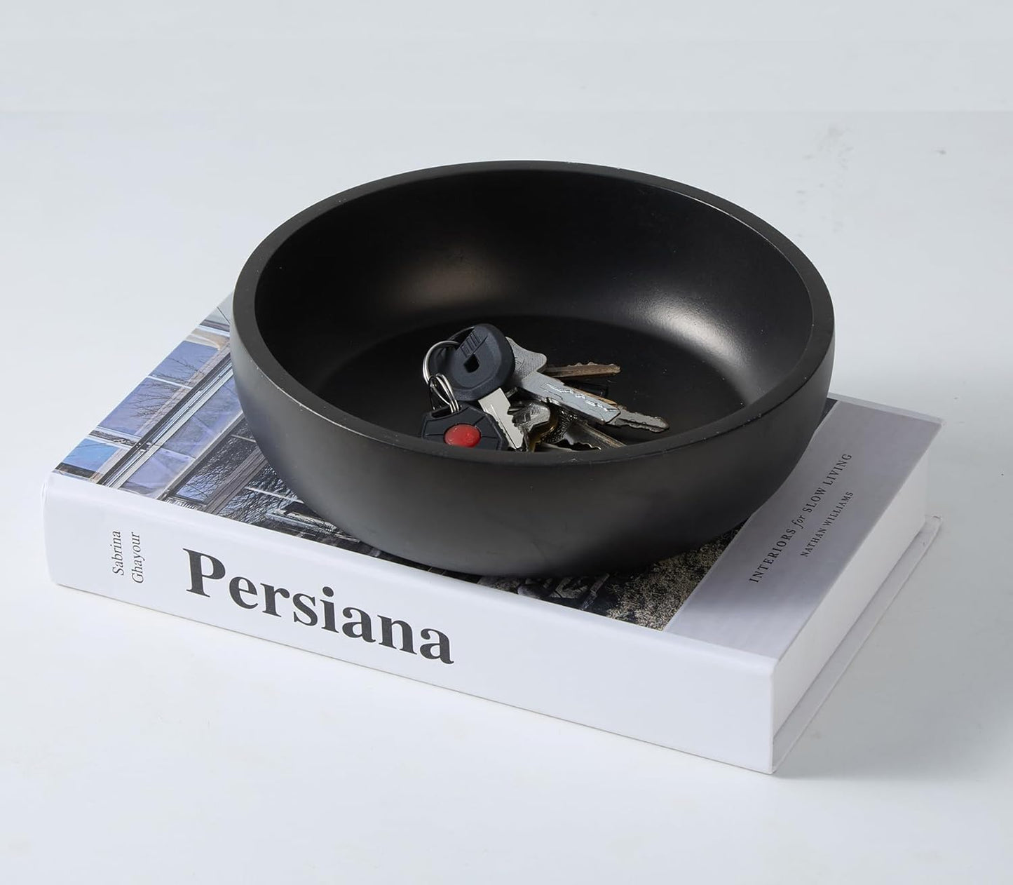 Aotea Crafts 7.9" Large Key Bowl for Entryway Table Decor - Modern Concrete Sturdy Decorative Key Holder Bowl for Keys- Charcoal Black