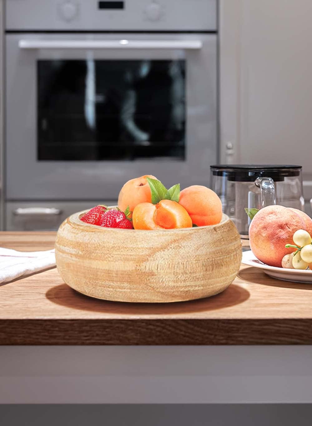 Serene Spaces Living Paulownia Round Wood Bowl - Handmade Decorative Wooden Bowl for Décor, Parties, Weddings, Centerpiece for Floral Arrangements - Single, 4" Tall and 9.5" Diameter