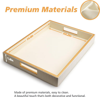 SANZIE Leather Tray Desktop Storage Organizer Premium Serving Tray Decorative Tray Valet Tray for Sundries Cosmetics Phone Wallet Cutlery (White Platter)