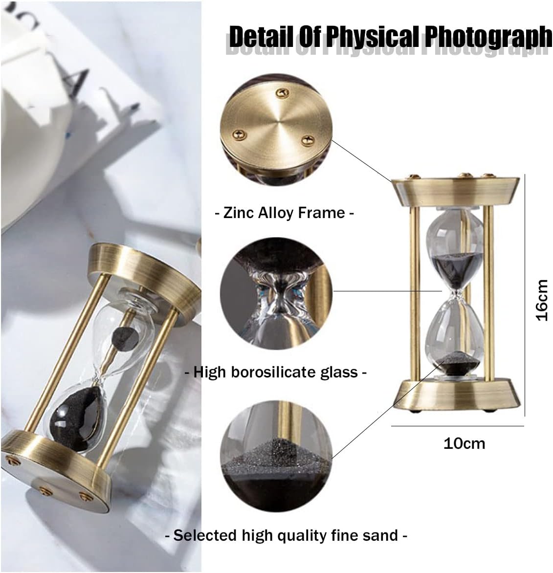 Hourglass Timer, 15 Minutes Hourglass Timer, Embossed White Sand Metal Glass Hourglass Timer, Used for Vintage Home Decoration, Office Decoration, Kitchen Wedding Gifts (F)