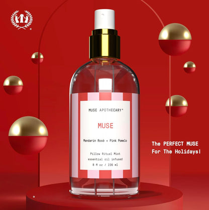 Muse Apothecary Pillow Ritual - Aromatic, Calming and Relaxing Pillow Mist, Linen and Fabric Spray, Infused with Natural Essential Oils - Great Valentine's Day Gift - 8 oz, Mandarin Rosè + Pink Pomelo