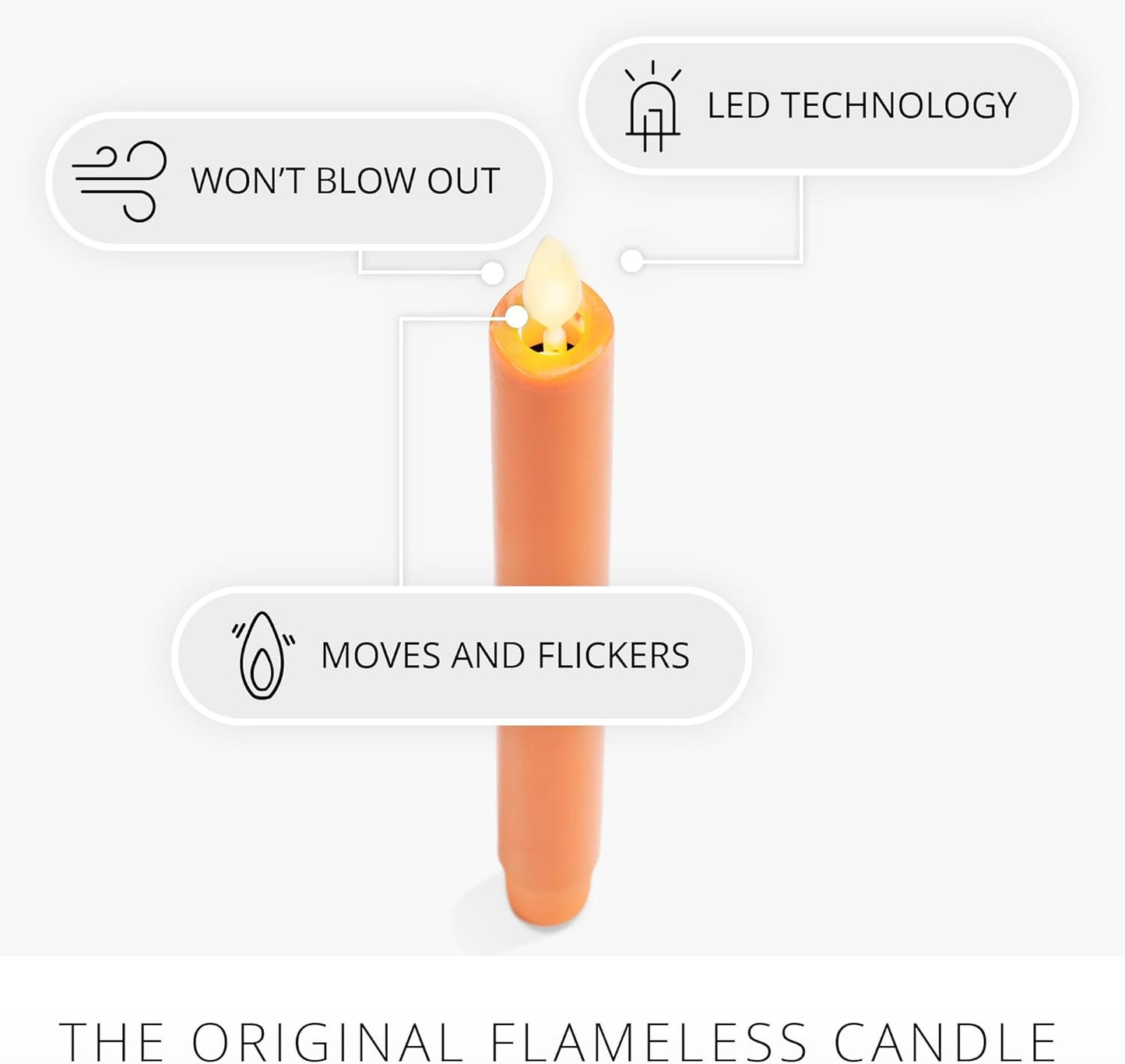 Luminara Taper, 1" x 9.5" AA Battery Wax Flameless Candle w/Timer, Remote Available Russet Orange Flickering White LED Light Flame, Home Decor for Halloween Fall Indoor Candlestick Decoration