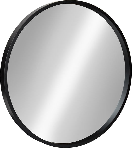 Kate and Laurel Travis Round Wood Wall Mirror, 21.6" Diameter, Black, Modern Wall Décor Accent