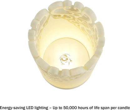 Lavish Home LED Candles with Remote Control – Set of 6 Realistic Flameless Pillar Lights with Lace Details and Vanilla Scented Wax – Home Decor