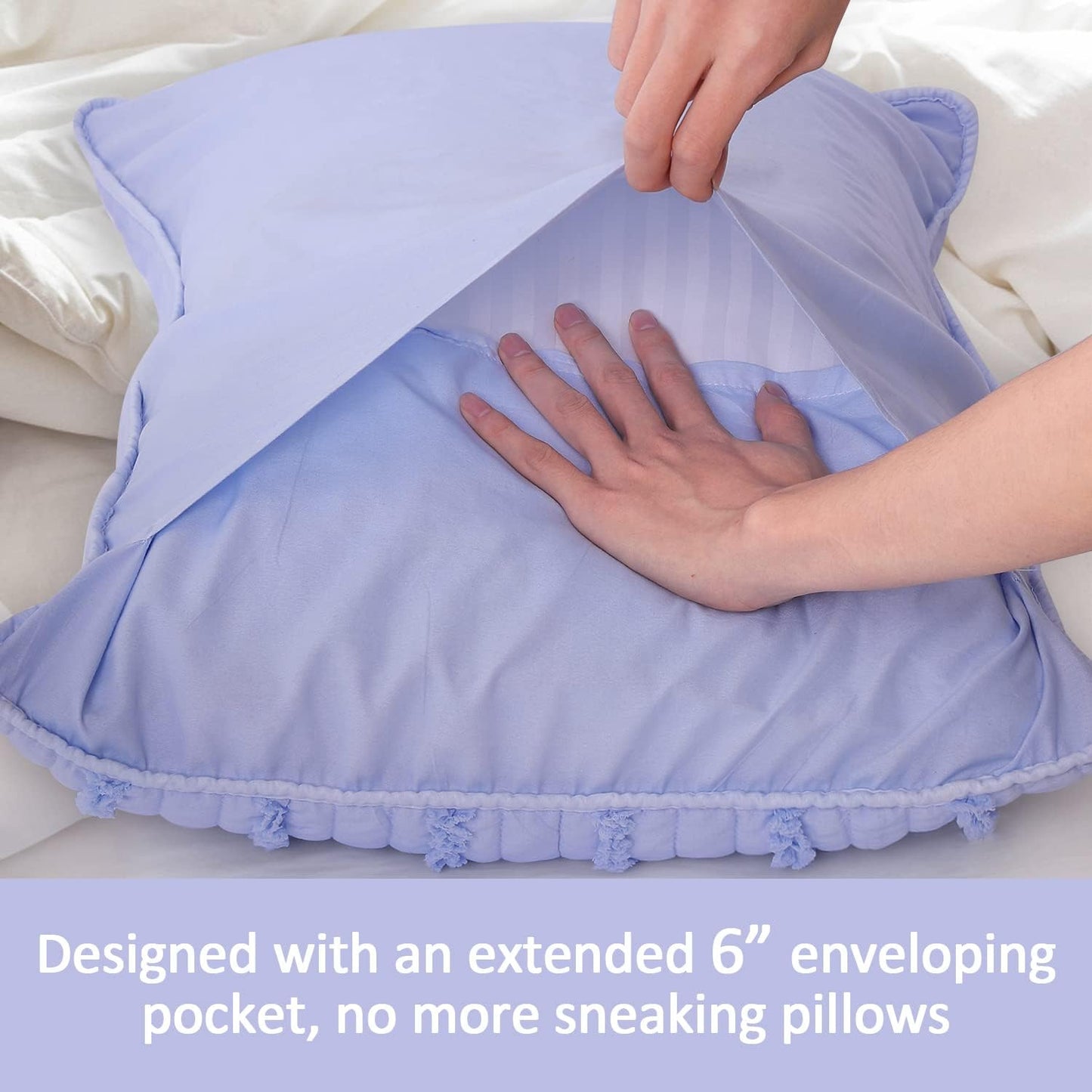 BOSOWOS Standard Size Pillow Shams Set of 2, Ultra Soft Breathable 20 x 26 Inches Pillow Case Envelope Closure, Microfiber Farmhouse Bed Pillowcases for Easy Care, Light Cornflower Blue