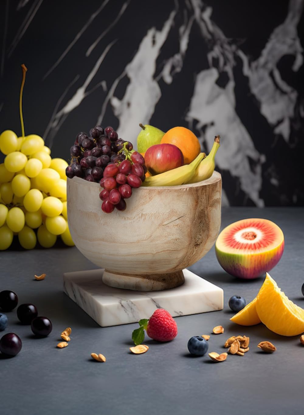 Serene Spaces Living 11" Paulownia Wood Round Bowl, Handmade Wooden Decorative Bowl Fruit Basket for Décor, Parties, Wedding Centerpiece, Floral Arrangements, Set of 6, 7" Tall and 11" Diameter