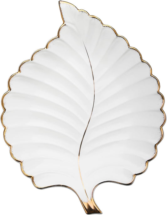 VanEnjoy Candy Dishes Decorative, Key Bowl for Entryway Table, White Ceramic Bowl Decorative, Decorative Bowl for Keys, Leaf Jewelry Plate Tray