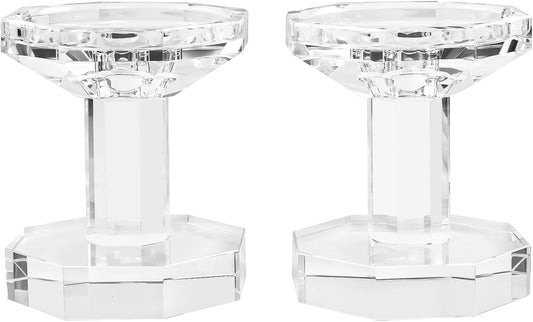 Kitcom Crystal Taper/Pillar Candle Holders Set of 2, 4.1 Inches Height, Heavy Solid Hand Cut Candlesticks Set, Table Centerpieces for Home Decor, Clear