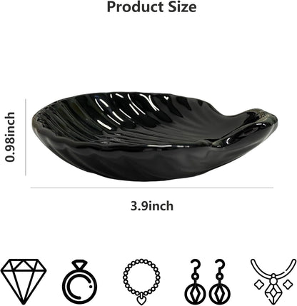 Shell Shape Ring Holder Dish, Seashell Jewelry Dish Tray, Ceramic Trinket Tray for Rings Earrings Necklaces Bracelet, Birthday for Mom Friend Sister, 3.9", Black