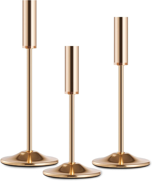 3PCS Taper Candle Holders Set, Gold Vintage Candlesticks for 3/4 and 7/8 Inch Candles with Wedding Dining Table Centerpiece Decor and Fireplace Mantel Housewarming Gift (9913)