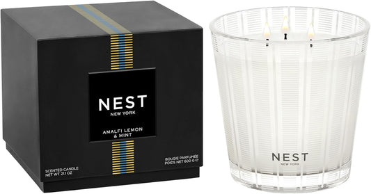 NEST New York Scented 3-Wick Candle, Amalfi Lemon & Mint - 21.2 oz - Up to 100-Hour Burn Time - Reusable Glass Vessel