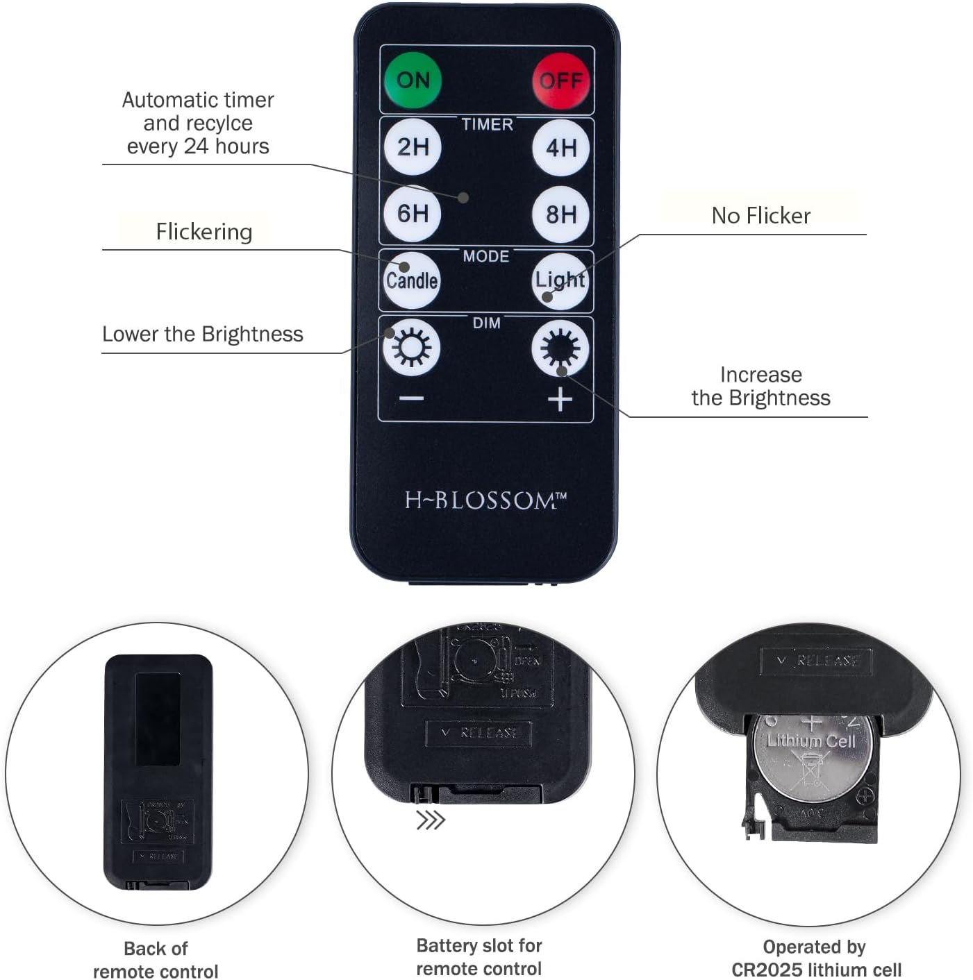 H-BLOSSOM Flickering Flameless Candles Ivory Real Wax Pillar with Embedded String Lights LED Candles Battery Operated with Cycling 5H Timer Set of 3 (3" x 4"/5"/6") (Ivory)
