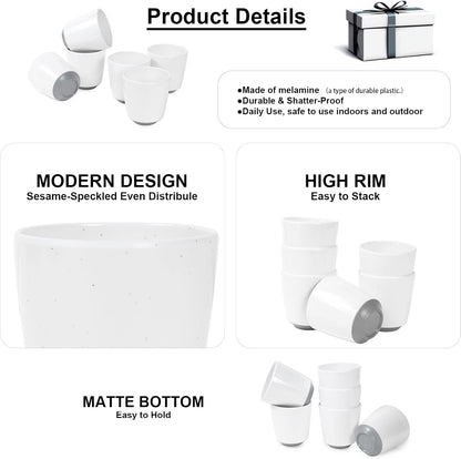 Webbylee 6-piece Melamine Cup - 12 ounce Unbreakable Reusable Drinkware for Party Wedding Camping, Dishwasher Safe & Lightweight (White/Grey)