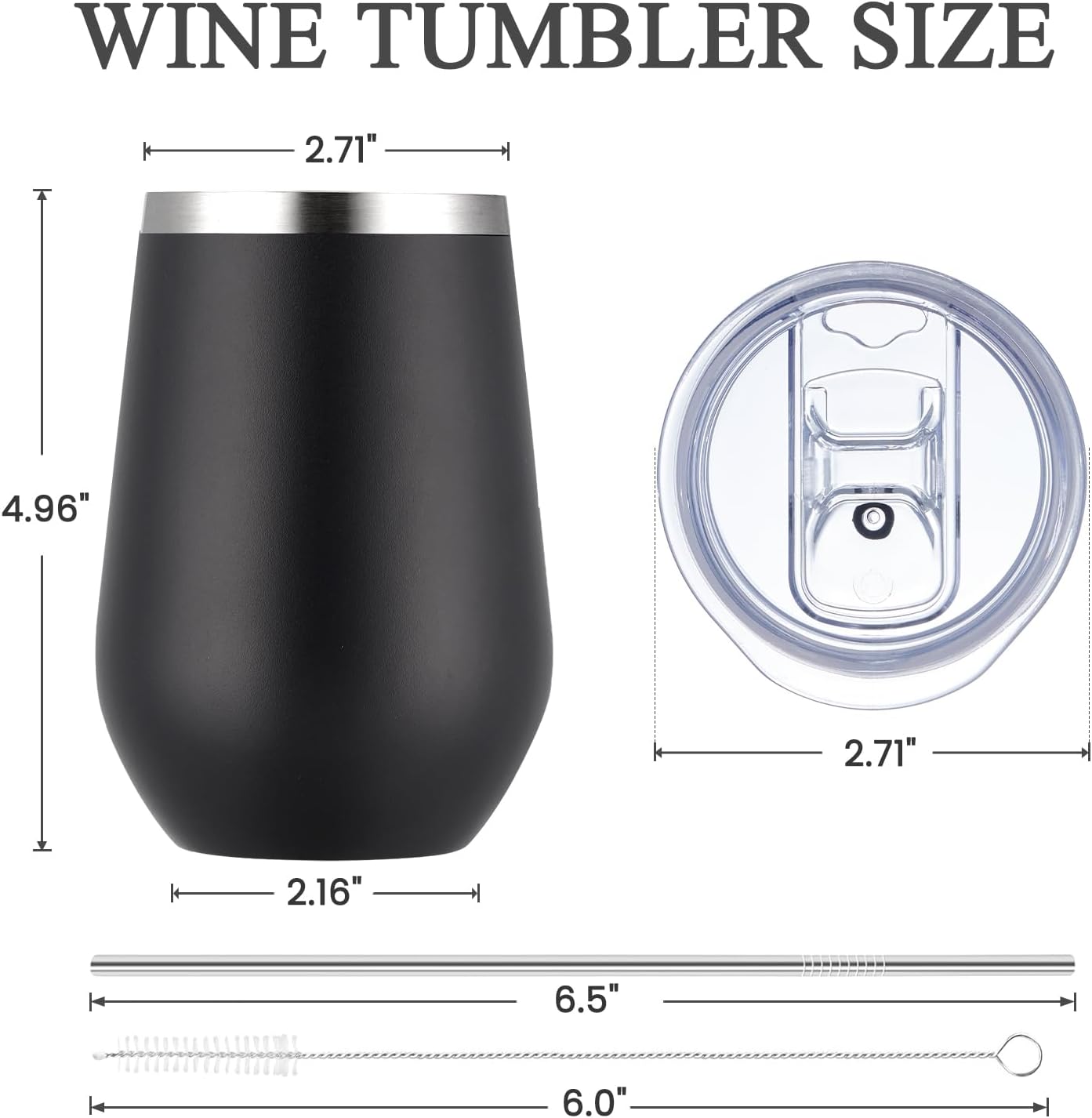 MEWAY 12oz/4 Pack Wine Tumbler Glasses with Lid - Stemless Double Wall Vacuum Stainless Steel Tumblers Keeping Cold & Hot for Wine - Family and Gifts, Ideal for Travel and Office(Black,Set of 4)