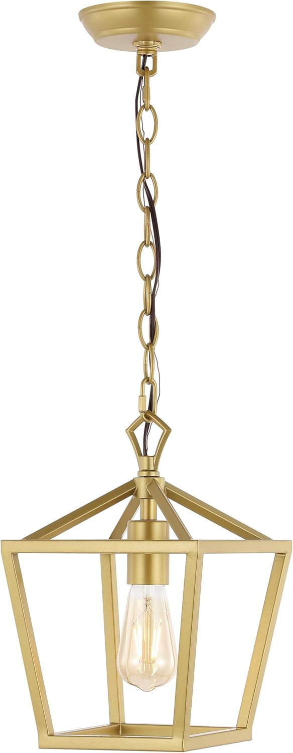 JONATHAN Y JYL7618B Pagoda 8" 1-Light Vintage Farmhouse Iron Chain Pagoda LED Pendant Minimalist, Rustic, Industrial, Classic, Casual, Living Room, Dining Room, Bedroom, Foyer, Gold Painting