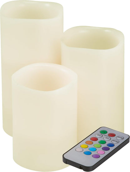 Flameless LED Candles - 3-Piece Color Changing Flameless Candle Set with Remote for Home, Wedding, Bridal Shower, and Christmas Decor by Lavish Home
