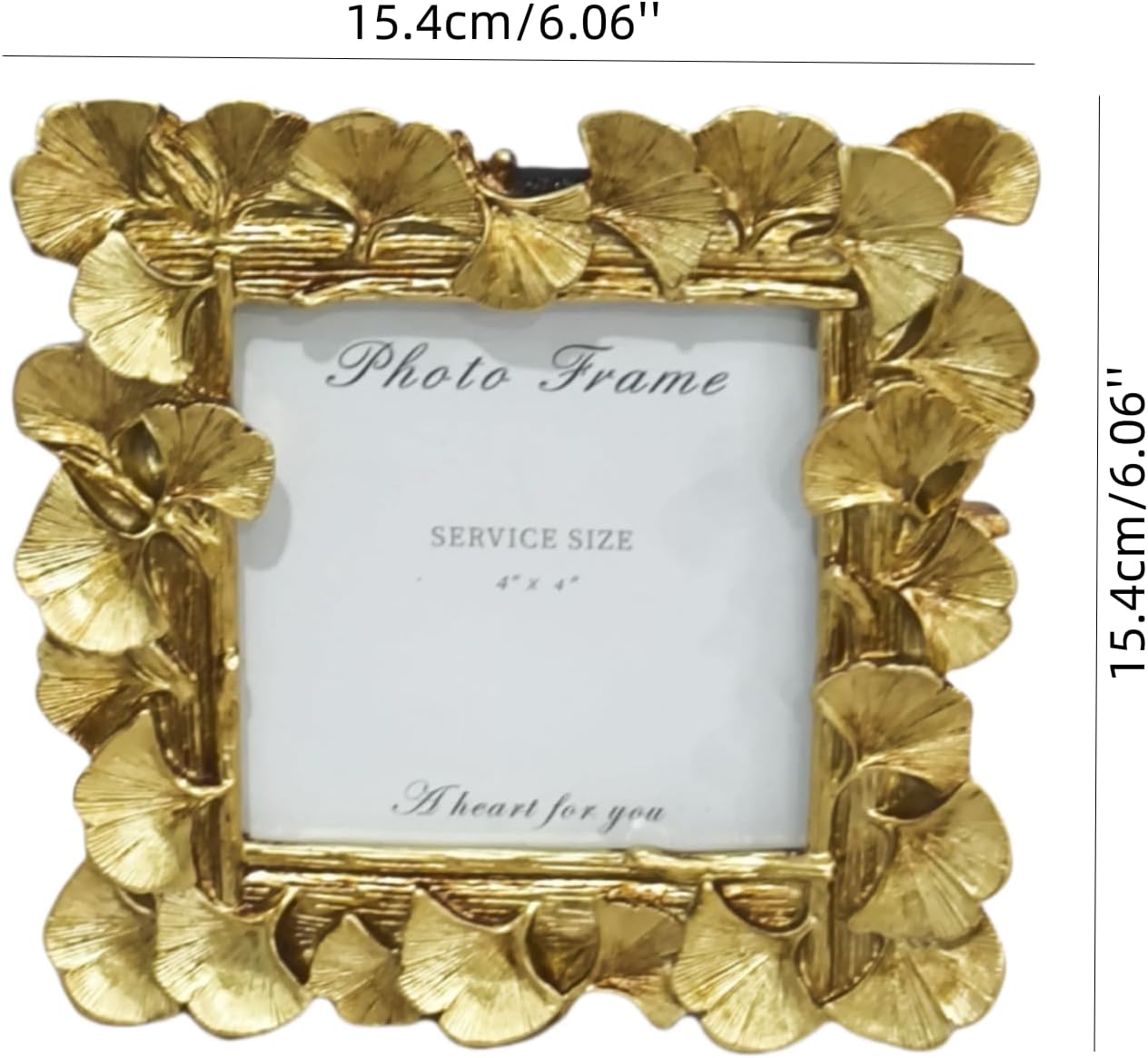 LONG XIN 1PCS 4x4 Inch Vintage Photo Frame Resin Picture Frame Ginkgo Leaves Decoration Photo Frame Stand Holder for Desktop Display Home Decor (Vintage Gold）