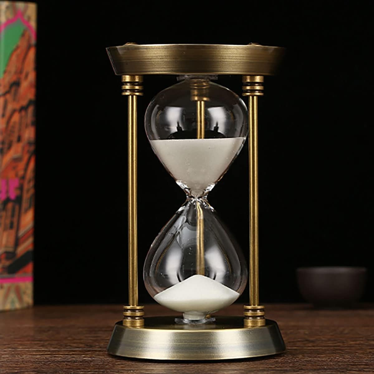 Embossed White Sand Metal Glass Hourglass - 15 Min Timer for Vintage & Office Decor, Kitchen & Wedding Gifts