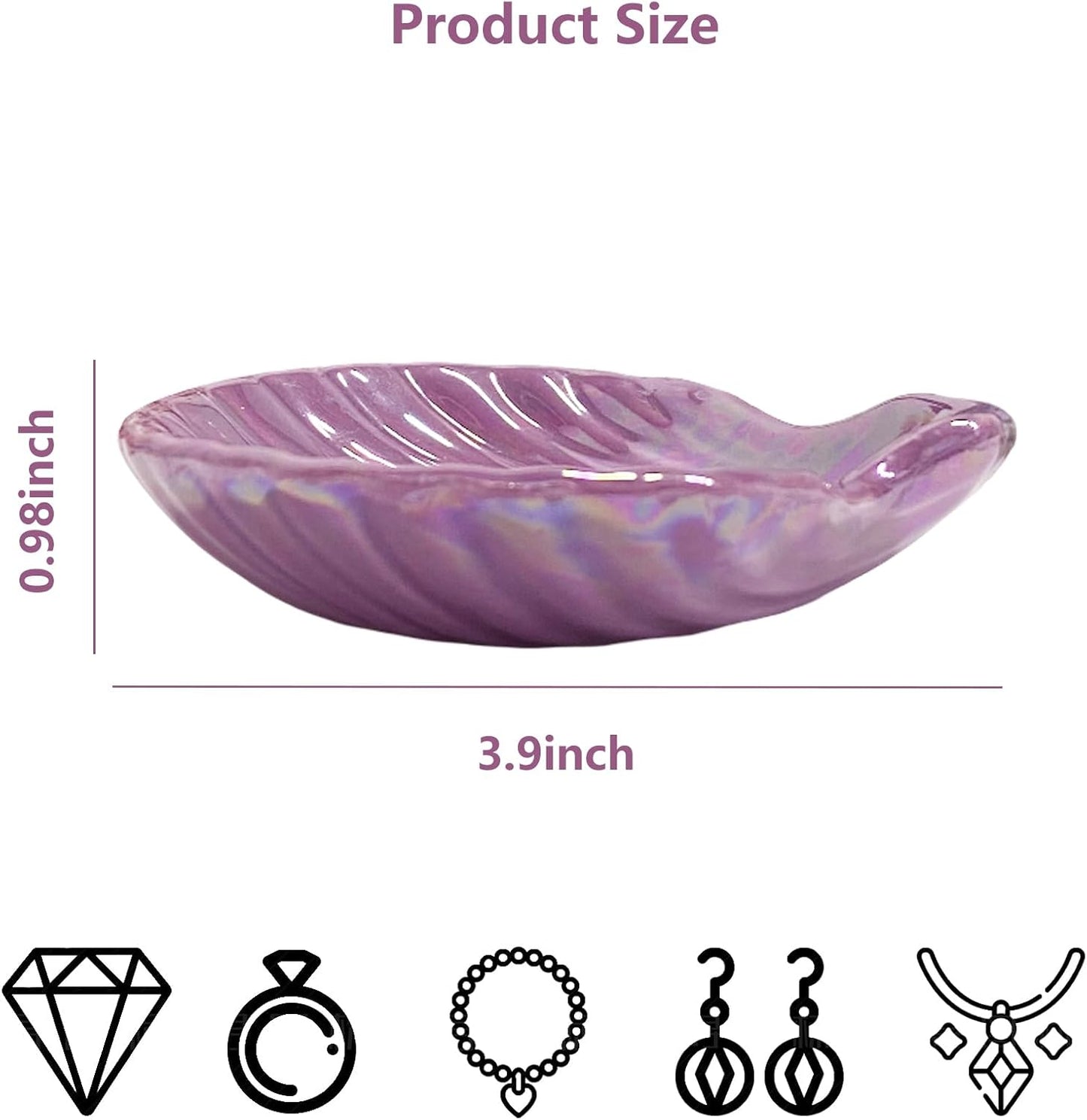 Shell Jewelry Ring Holder Dish, Cute Room Decor Seashell Jewelry Dish Tray, Small Ceramic Jewelry Plate Bowl, Engagement Ring Dish Trinket Dish, Wedding Jewelry Tray, 3.9", Purple Iridescent Surface