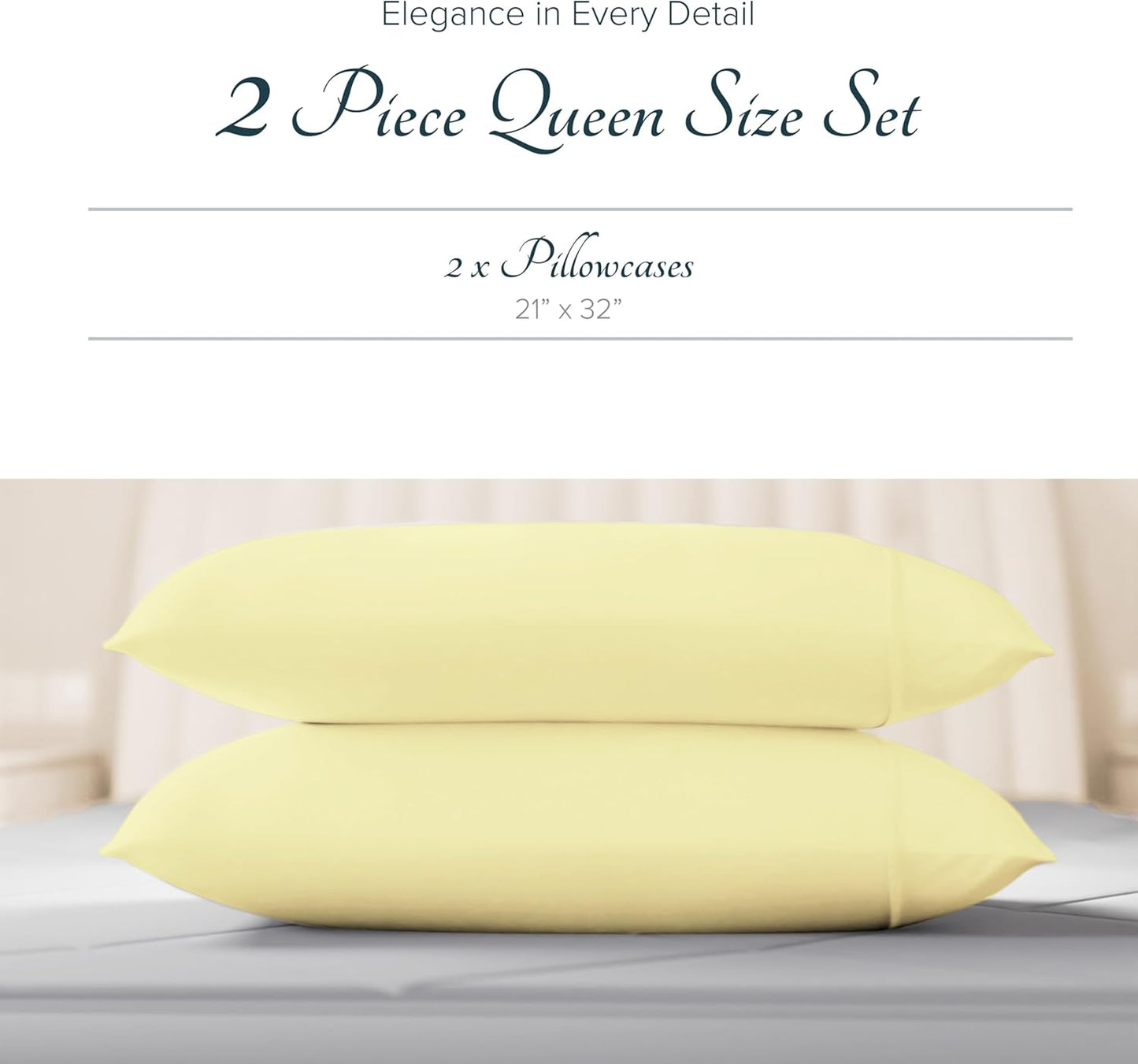Carressa Linen 100% Egyptian Cotton Pillow Cases Standard/Queen Size Set of 2 - Luxury 1500 Thread Count Sateen Beige Pillow Cases, Silky Soft Cotton Pillowcases Fits Standard & Queen Pillows