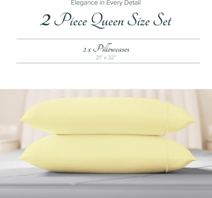Carressa Linen 100% Egyptian Cotton Pillow Cases Standard/Queen Size Set of 2 - Luxury 1500 Thread Count Sateen Beige Pillow Cases, Silky Soft Cotton Pillowcases Fits Standard & Queen Pillows