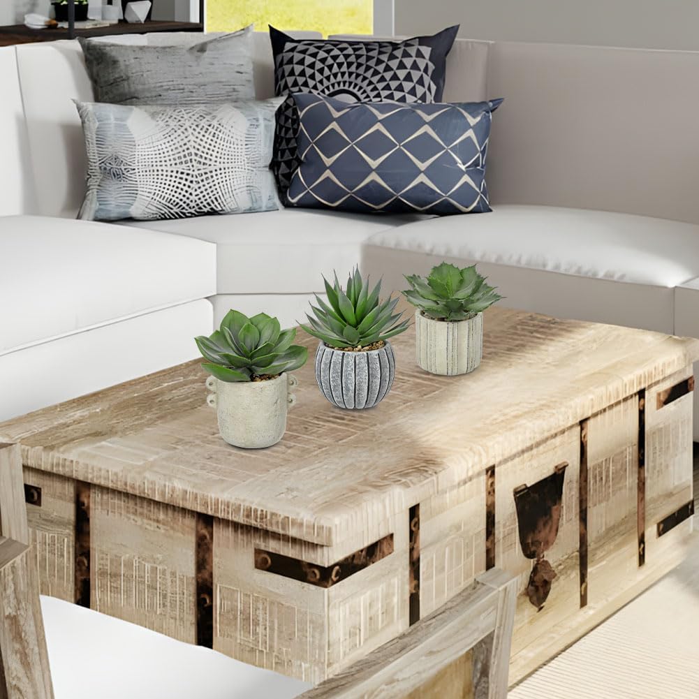 Briful 3 Pack Faux Succulent Plants in Vintage Cement Pots – Artificial Aloe Succulent Decor with Realistic Leaves and Pebble Base – Rustic Mini Plant Set for Home Office Bathroom Bookshelf