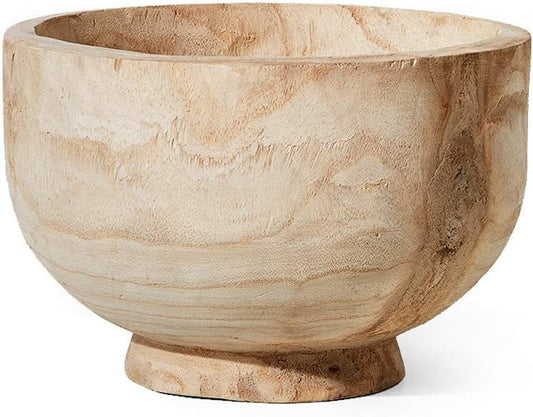 Serene Spaces Living Paulownia Wood Decorative Bowl – Handmade Round Wood Bowl for Home Décor, Centerpieces, Wedding, Parties, and Floral Arrangements, 7" Tall & 11" Diameter