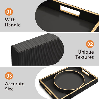 SANZIE Leather Tray Desktop Storage Organizer Premium Serving Tray Decorative Tray Valet Tray for Sundries Cosmetics Phone Wallet Cutlery (Black Holder)