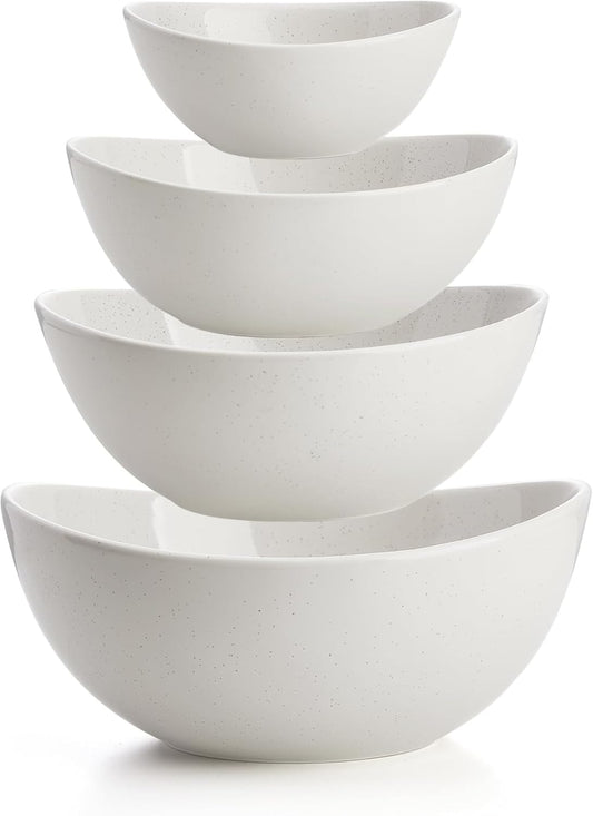 Sweese Porcelain Bowl Set - Serving, Prep, Salad, Dishwasher Microwave Safe, 10/18/28/42 oz, White Grey