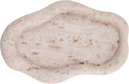 Cloud-Shaped Resin Jewelry Tray, Beige Travertine Vanity Tray for Bathroom Countertop, Trinket Candle Dish, Perfume Holder, Decorative Ottoman Tray for Home Decor Coffee Table Dresser