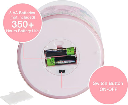 Eywamage 3 Wick Flameless Candle with Remote, Pink Hummingbird Floral Glass LED Candle, Large Battery Pillar Candle Φ 6" H 6"