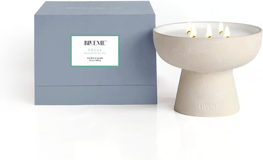 BLUEME Focus - Eucalyptus & Lime, Luxury Candle w/Essential Oils, 5 Wick, Hand-Poured Soy, Cotton Wick, Ceramic