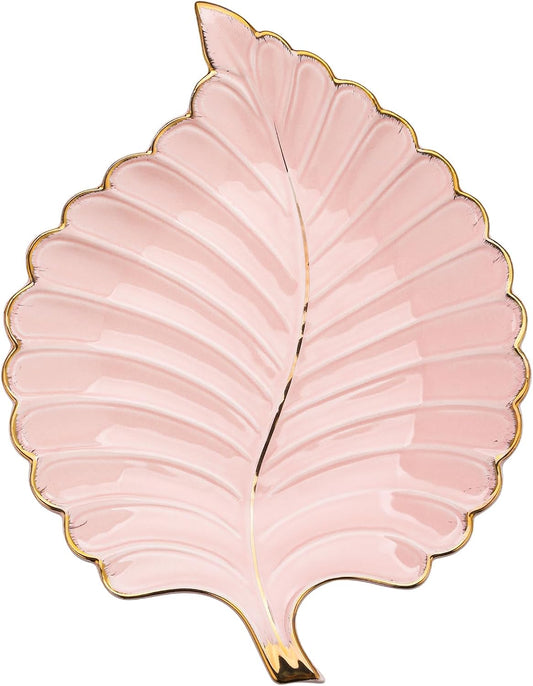 VanEnjoy Decorative Candy Dishes - Pink Ceramic Key Bowl for Entryway Table, Leaf Jewelry Plate Tray