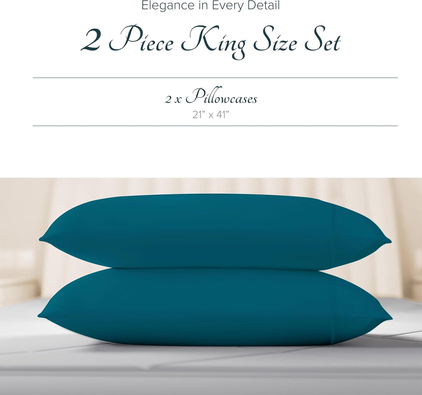 Carressa Linen 100% Egyptian Cotton Pillow Cases King Size Set of 2 - Luxury 1500 Thread Count Sateen Teal Pillow Covers, Soft & Breathable 5 Star Hotel-Quality Pillowcases, Fits King Pillows