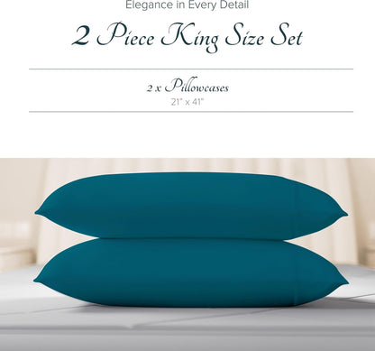 Carressa Linen 100% Egyptian Cotton Pillow Cases King Size Set of 2 - Luxury 1500 Thread Count Sateen Teal Pillow Covers, Soft & Breathable 5 Star Hotel-Quality Pillowcases, Fits King Pillows