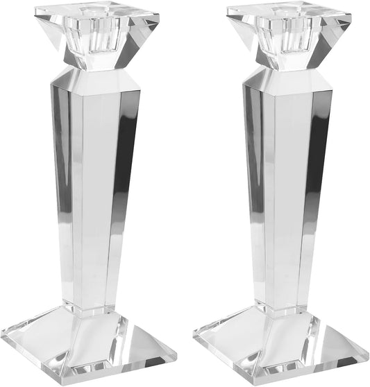 Kitcom Crystal Candle Stick Holders for Home Decor 2-Pack, Clear Crystal Taper Candles Holder Table Centerpieces for Party and Wedding Decoration(9inch Tall)