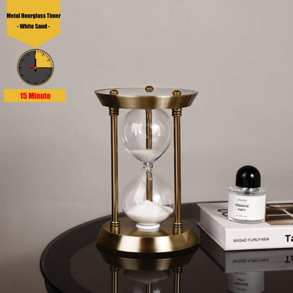 Embossed White Sand Metal Glass Hourglass - 15 Min Timer for Vintage & Office Decor, Kitchen & Wedding Gifts