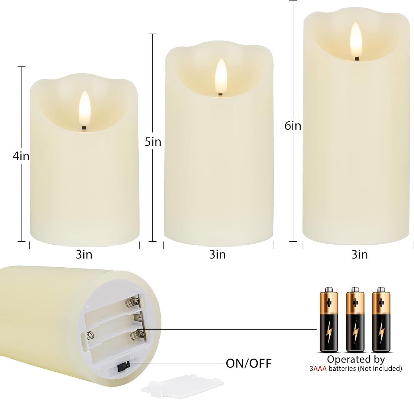 Flameless Candles with Remote, Battery Operated Real Wax LED Flickering Candles with Timer, Fake Electric Candles for Christmas Party Room Home Decor, Set of 3 (Ivory)