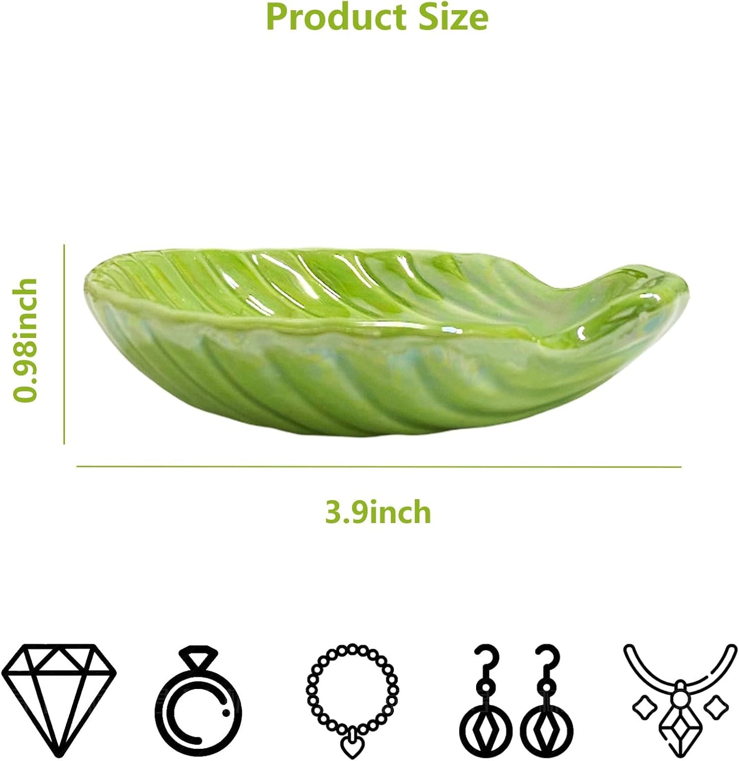 Trinket Dish Shell, Ceramic Jewelry Dish Seashell, Seashell Shape Jewelry Holder Plate for Rings Earrings Necklaces Bracelet, Decorative Tray for Mom Friend Sister, 3.9", Green Iridescent Surface
