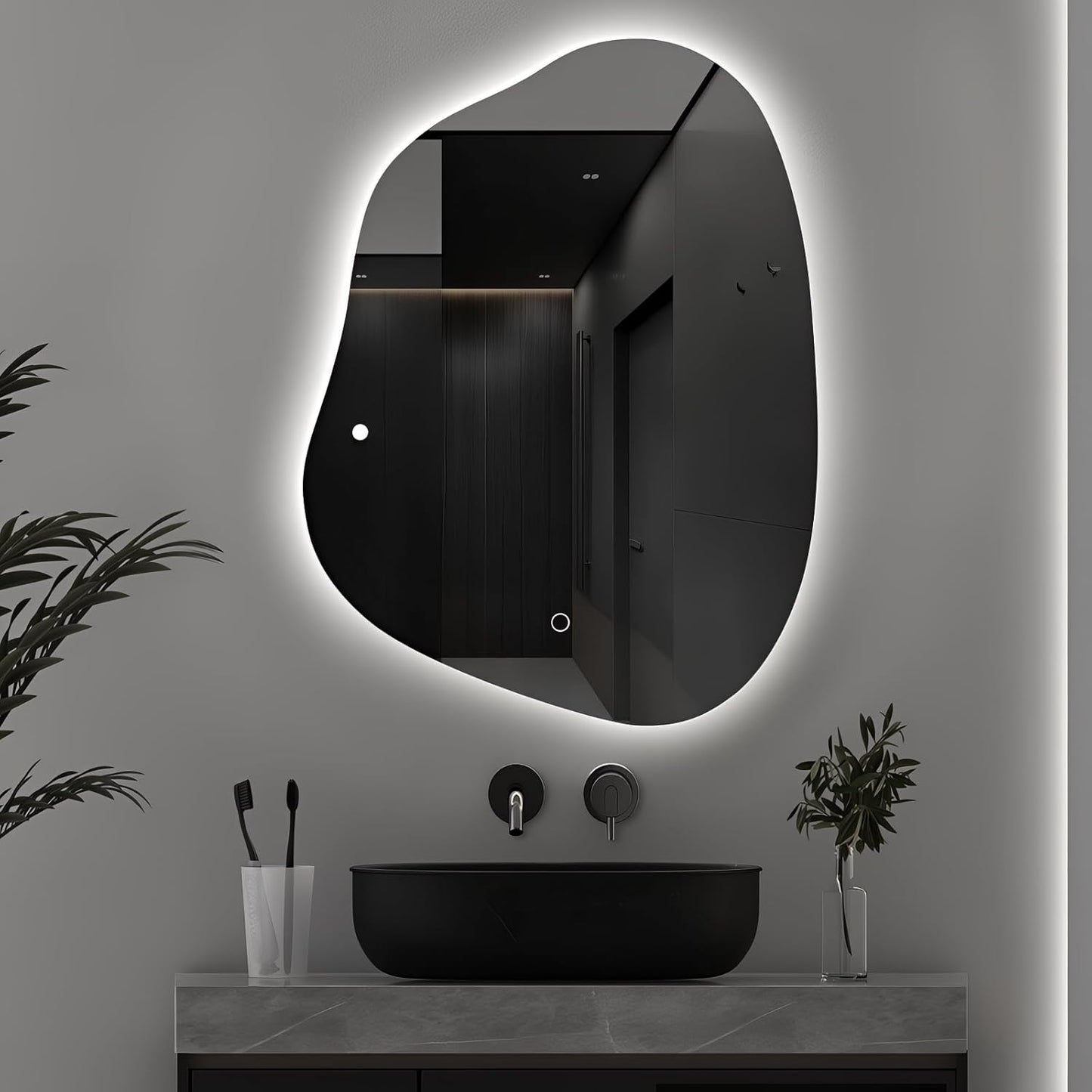 Irregular LED Bathroom Mirror with Lights, 32"x24" Anti Fog Frameless Led Bathroom Vanity Mirror, Stepless Dimmable Backlit Mirror for Bathroom Bedroom Living Room, Horizontal/Vertical