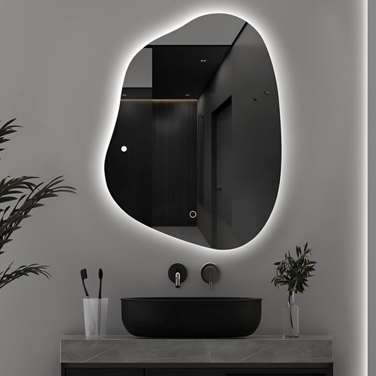 Irregular LED Bathroom Mirror with Lights, 32"x24" Anti Fog Frameless Led Bathroom Vanity Mirror, Stepless Dimmable Backlit Mirror for Bathroom Bedroom Living Room, Horizontal/Vertical