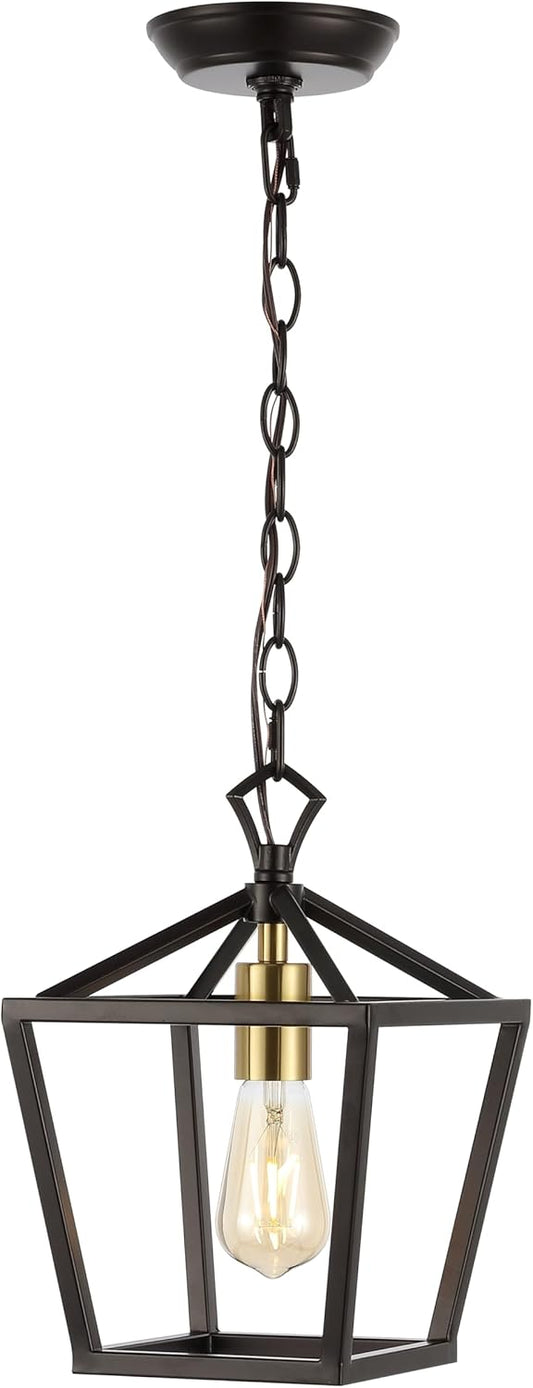 JONATHAN Y JYL7618C Pagoda 8" 1-Light Vintage Farmhouse Iron Chain Pagoda LED Pendant Minimalist, Rustic, Industrial, Classic, Living Room, Dining Room, Bedroom, Foyer, Oil Rubbed Bronze/Brass Gold